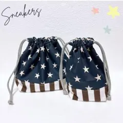 ★ハンドメイド★ネイビー星柄お弁当袋+コップ袋