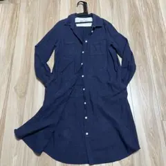 無印良品　100%コットン ネイビー 長袖 シャツワンピース Mサイズ