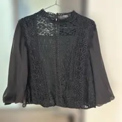 美品　ハドソンハニー Hudson Honey レースハイネックブラウス　黒