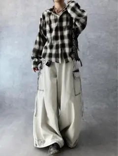 【美品】Spielio ヴィンテージライクデニムカーゴワイドパンツS