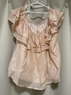 フリルノースリーブシャツ Lサイズ ピンク