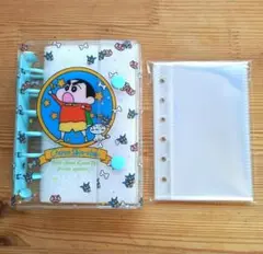 クレヨンしんちゃん A7サイズ 6穴バインダー リフィル10枚シール帳 ブルー