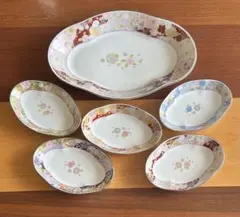 花柄 和柄　陶磁器 楕円形食器セット 6枚セット