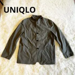 ユニクロ　カーキ　オリーブ色 スタンドカラー長袖シャツ