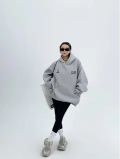 RICECAKE ロゴ オーバーサイズ パーカー グレー Oversize L