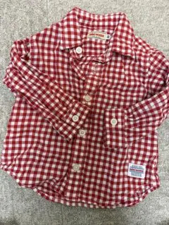 【未使用】miki HOUSE 赤・白チェックシャツ 80