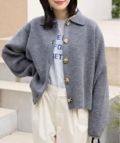 【新品未使用】MONO-MART 襟付きジャガードニットカーディガン