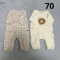 テータテート　ロンパースセット チェック柄・ドーナツプリント　裏起毛　70サイズ