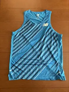 New Balance Mサイズ 青 ストライプ 陸上用シャツ　ランニング