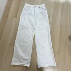 ホワイト ワイドレッグ デニムパンツ