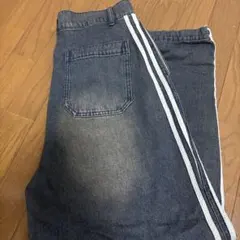 サイドストライプ付きダークブルーデニム