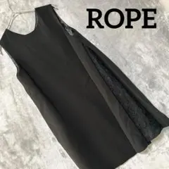 ROPE 黒 ノースリーブ 膝丈ワンピース　冠婚葬祭　レース　ブラック　ロペ