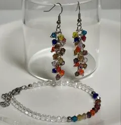 ガラスビーズピアスとブレスレットハンドメイド