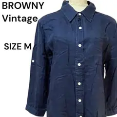 BROWNY Vintage リネンシャツ M レディース ユニセックス 濃紺