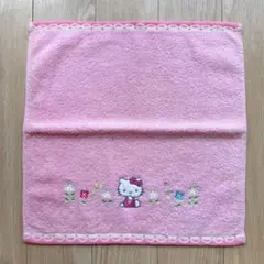 超レア ハローキティ 平成レトロ タオルハンカチ フラワー刺繍 ピンク
