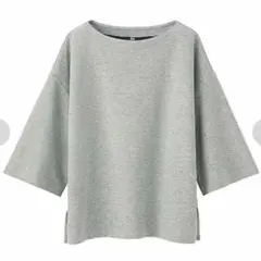 UNIQLO／ダブルフェイス プルオーバー／七分袖／グレー／Ｌ