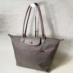 LONGCHAMP ル プリアージュ クラブ トートバッグ L グレージュ/赤