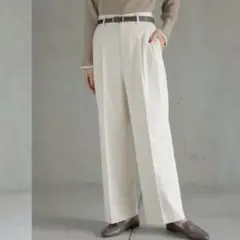 あったかウツクシルエットワイドパンツ　アイボリー　XS