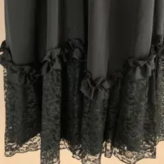 可愛いフレアスカート　黒スカート　レース　リボン付き　ブラック　レディース