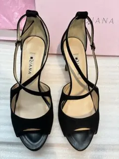 DIANA ブラック ハイヒール パンプス オープントゥ
