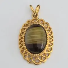 ヴィンテージ ペンダントトップ 縞ガラス ゴールド 英国