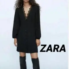 タグ付き❣️ZARA ザラ 長袖 レーストリム ミニワンピース チュニック M