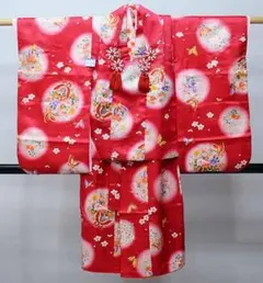 七五三 三歳 女児 被布コート 着物 長襦袢 3点セット 赤色 お仕立て無料