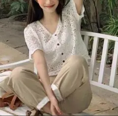 早い者勝ち 花柄クロシェ編みVネックスカラップカーディガン[ac2139]