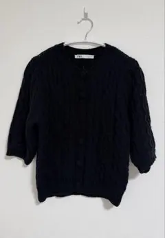 ZARA ケーブルニット 半袖カーディガン ブラック