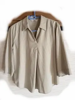 UNIQLO ベージュ ストライプ 五分袖シャツ M