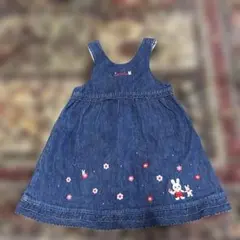MIKI HOUSE デニムジャンバースカート 110女の子うさぎと花の刺繍