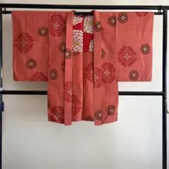 ■E5747■アンティーク■正絹■甚三紅色　銘仙風　袷　長羽織■丈97　裄64