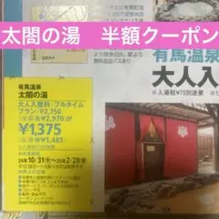 有馬温泉太閤の湯　半額クーポン　割引券　〜25.2.28