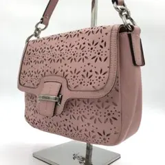 コーチ ショルダーバッグ ピンク レザー カットワーク 花柄 F27390