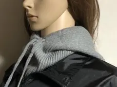 フード付き/リブニット/ネックウォーマー【グレー】レディース/防寒