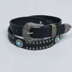 《残3》スタッズベルト ターコイズ ウエスタン Y2K 細身 ユニセックス