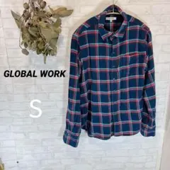 GLOBAL WORK【S】ネルシャツ/長袖　チェック柄　アウトドア　キャンプ