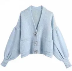 ZARA ニット ビジュー リボン カーディガン