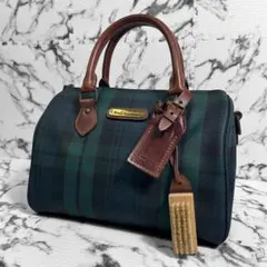 ポロラルフローレン　ミニボストン　チェック柄　チャーム　馬毛ブラシ　ロゴ金具