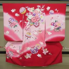M34-1 正絹 女児 7才向け 四ツ身 着物 ピンクぼかし 鞠 桜 - メルカリ