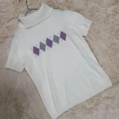 BASICS ハイネック ニット ウール混 カットソー アーガイル ダイヤ柄