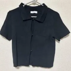 PAGEBOY 襟付き 半袖 リブニット ブラック