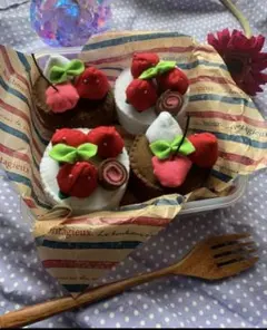 フェルトおままごと★ショートケーキ4個セット丸型バースデー誕生日ケーキ食育