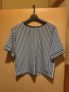 ネイビーとホワイトのストライプ半袖シャツ