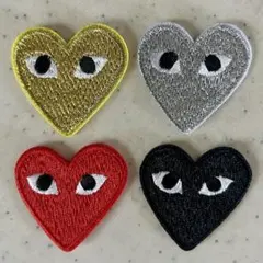 高品質！絶対に可愛い目付きハート君刺繍アイロンワッペン　4枚　ハートワッペン