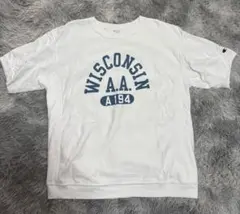 【Champion】リバースウィーブ 半袖スウェット プリント ホワイト