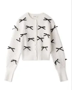SNIDELホワイト リボンニットカーディガン