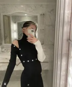 【melt the lady】早い者勝ち♡バイカラーボタンオープンニットドレス