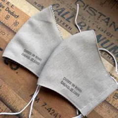 ハンドメイド布マスク★9712 大人用 綿麻 リネン 薄いベージュ系。白ゴム