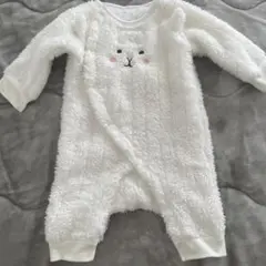 ホワイト フリースロンパース 60-70cm